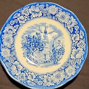 3 vintage liberty blue English saucers